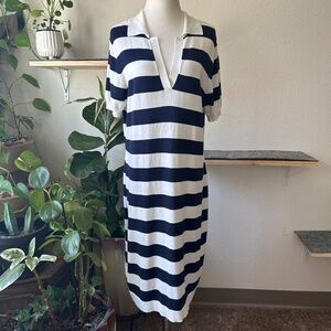 New Tommy Bahama White Navy Cotton Strap Short Sleeve Dress size L